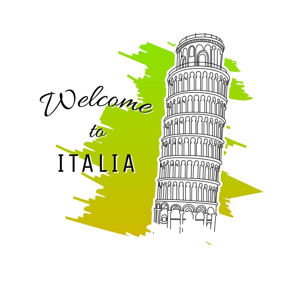 pisa tower lineart style vector illustration desing