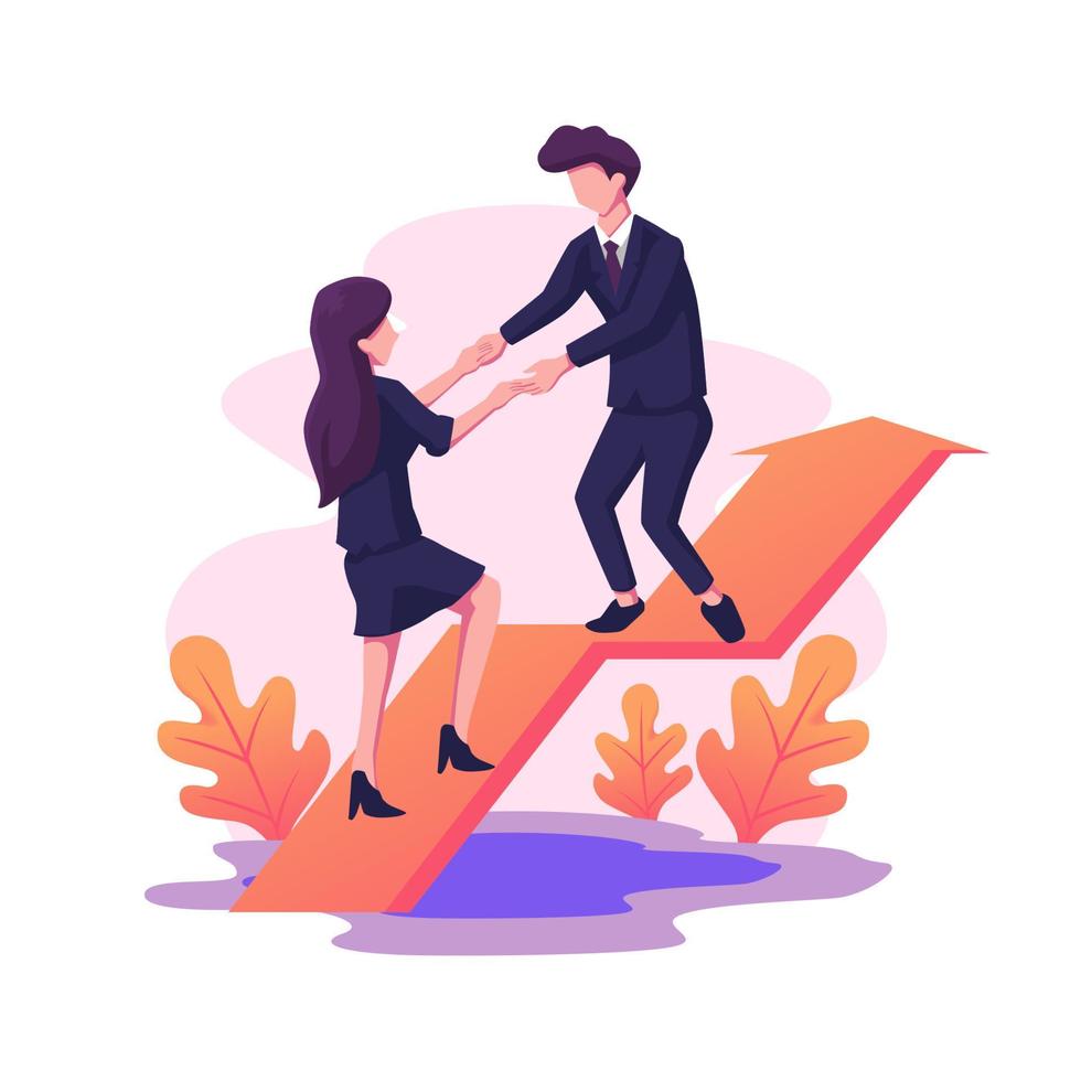 Goal focused help in overcoming obstacles flat style illustration vector design