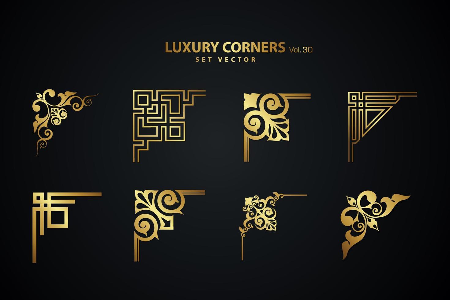 Vintage art deco luxury corner set. Vector golden geometric template for borders and frames