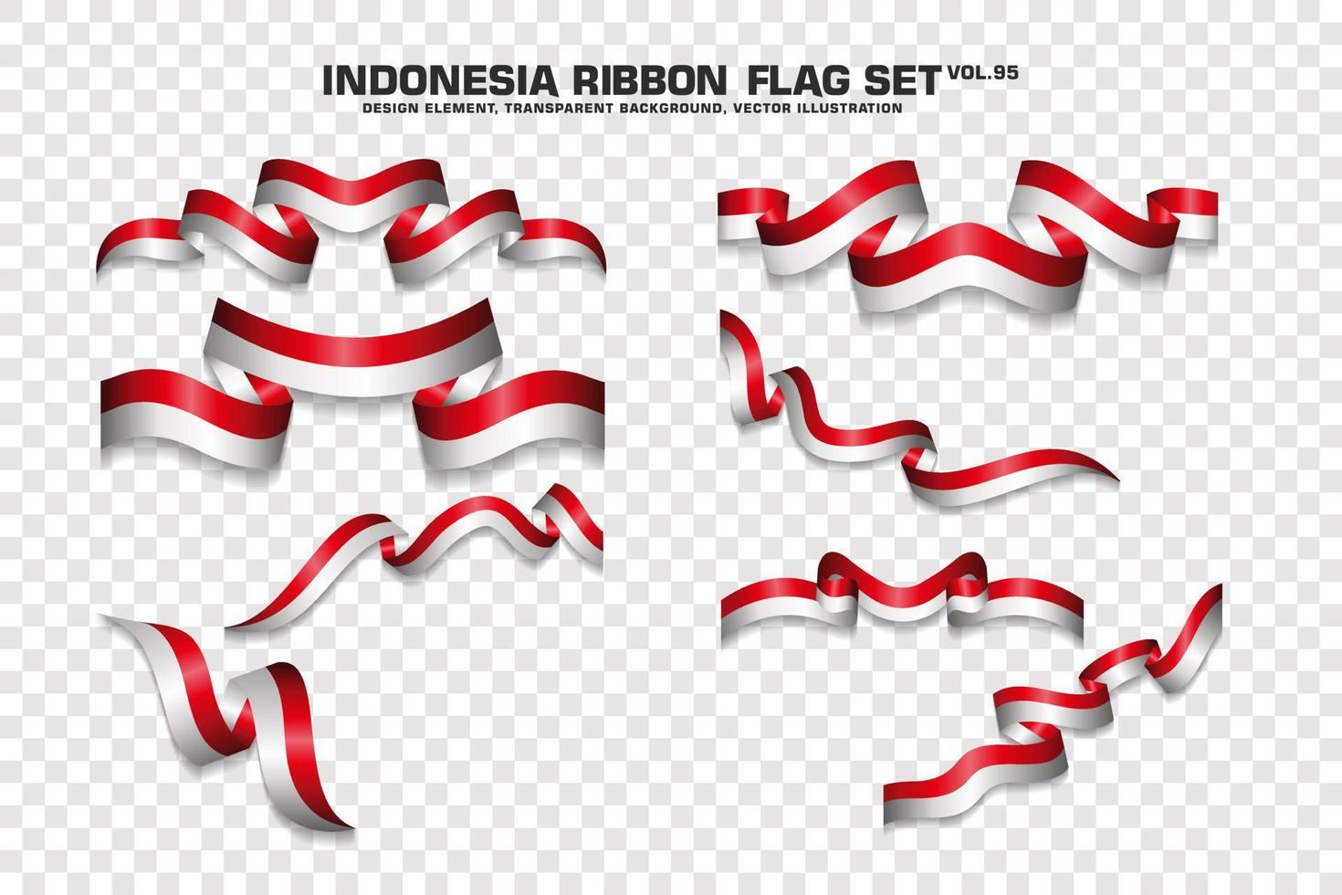 Indonesia Ribbon Flags Set, Element design, 3D style. vector Illustration