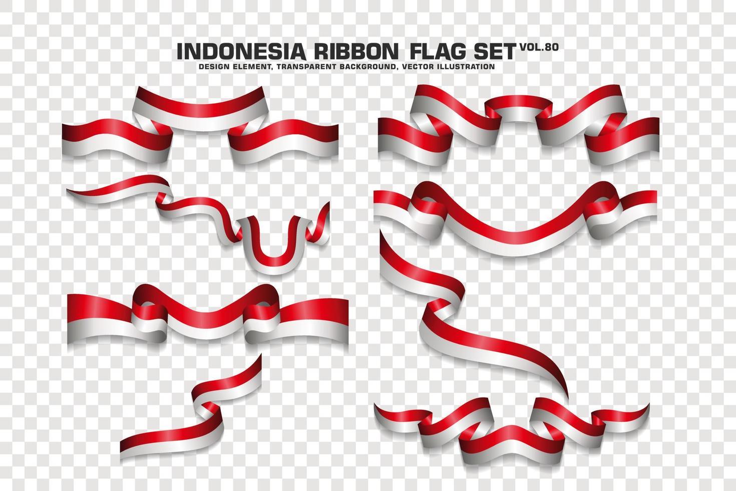 Indonesia Ribbon Flags Set, Element design, 3D style. vector Illustration