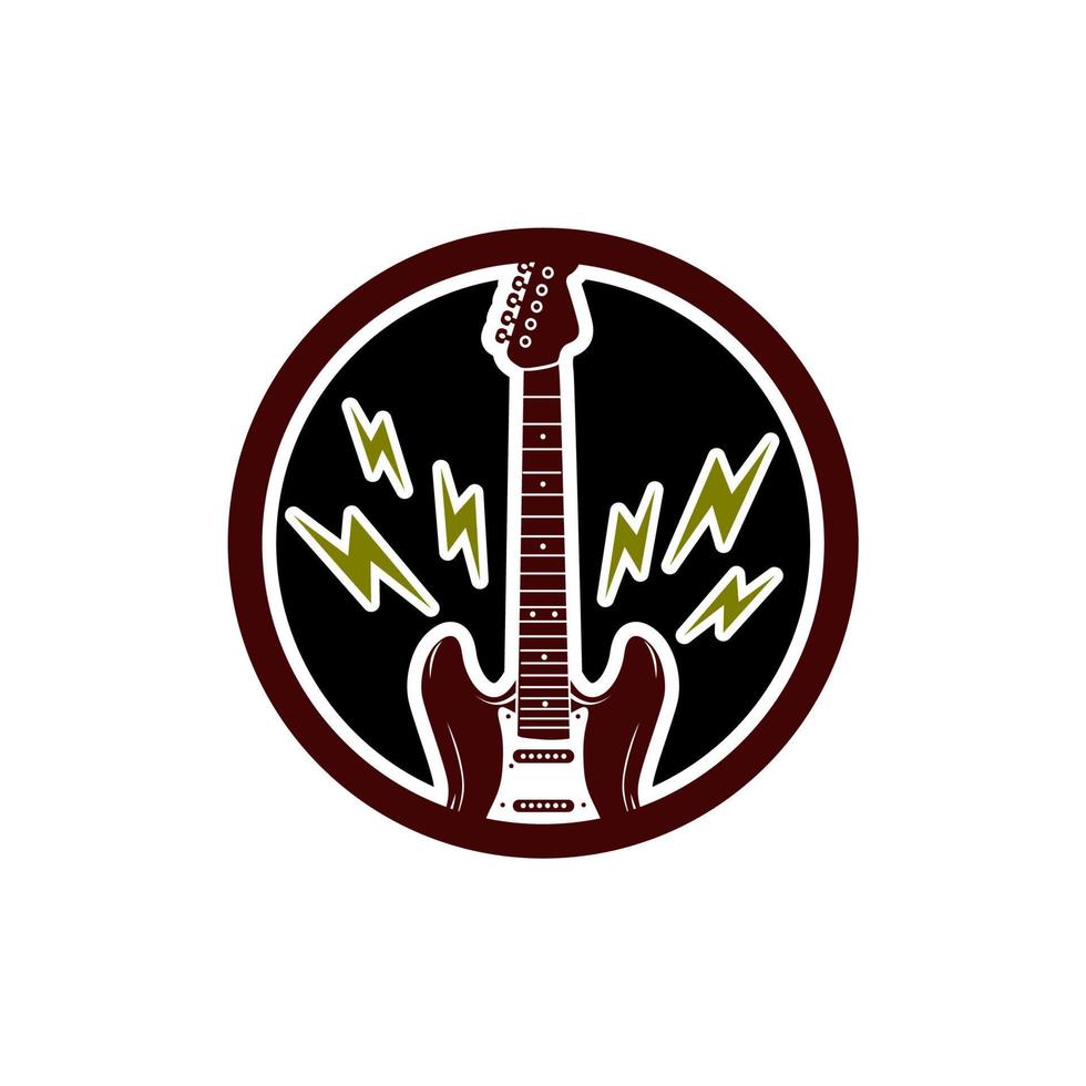 guitarra eléctrica con icono eléctrico para el diseño vectorial del logotipo del guitarrista de concierto de la banda rockstar vector