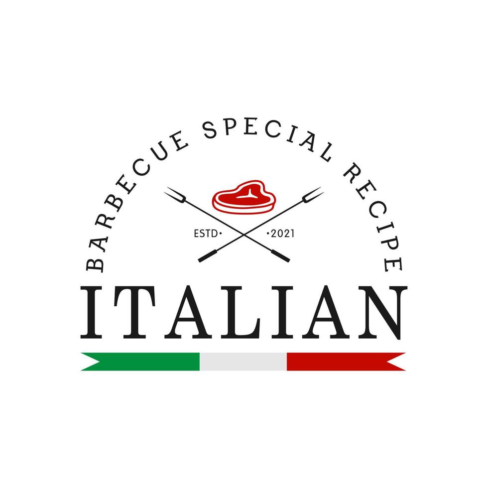 Vintage Italian Grill Barbeque Logo with meat steak icon design vector