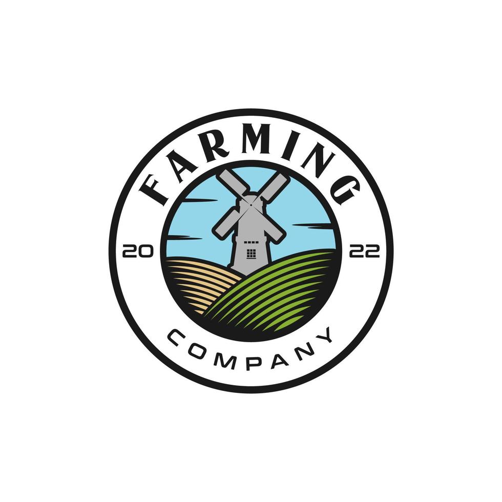 Windmill Barn Farm Agriculture Nature Label logo design inspiration vector