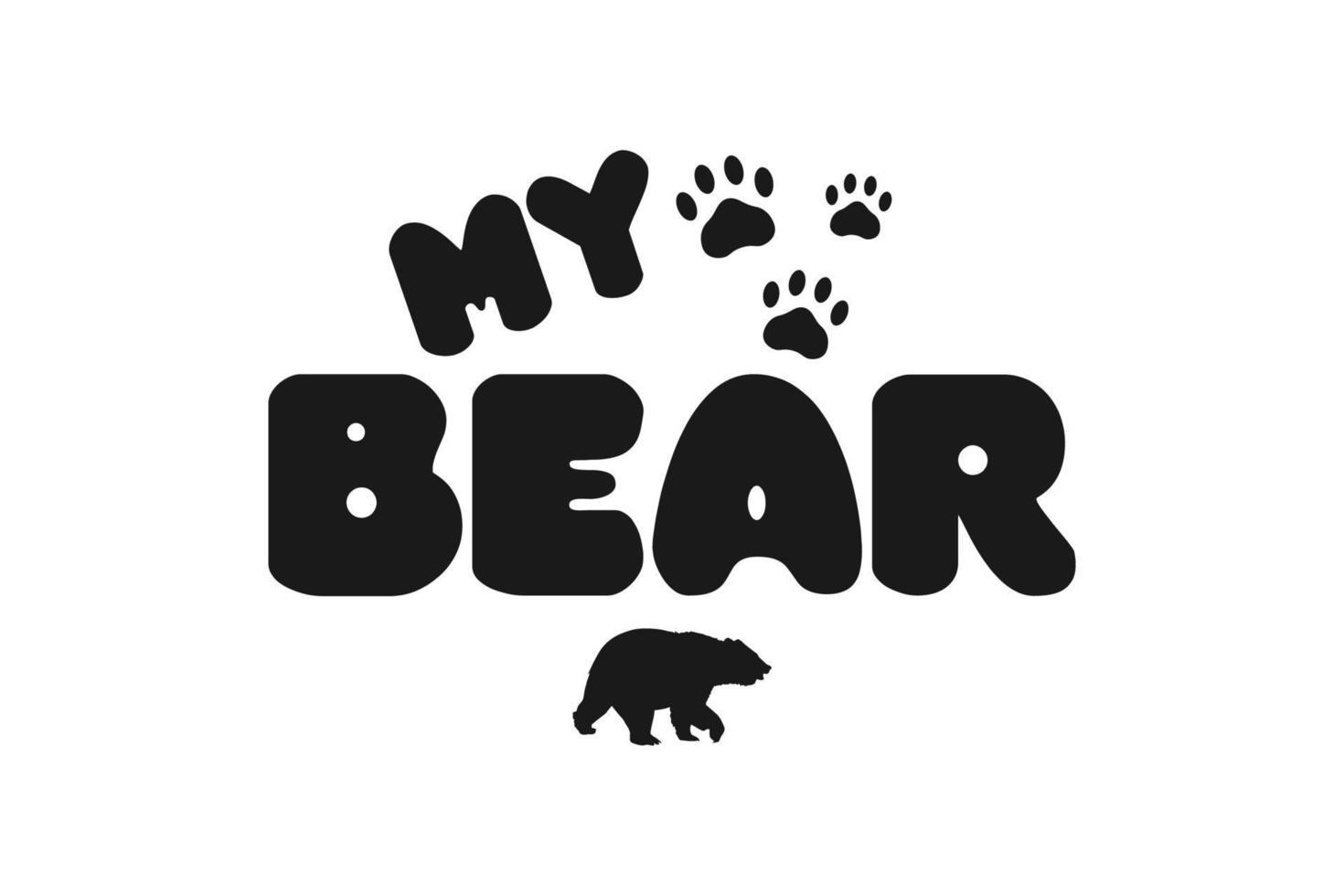 Groovy Font lettering of My Bear with footprints. Vector Design