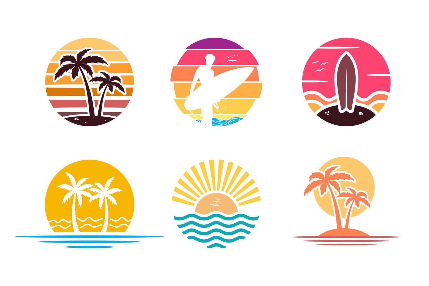 conjunto de colección de logotipos de surf y vacaciones de verano vector