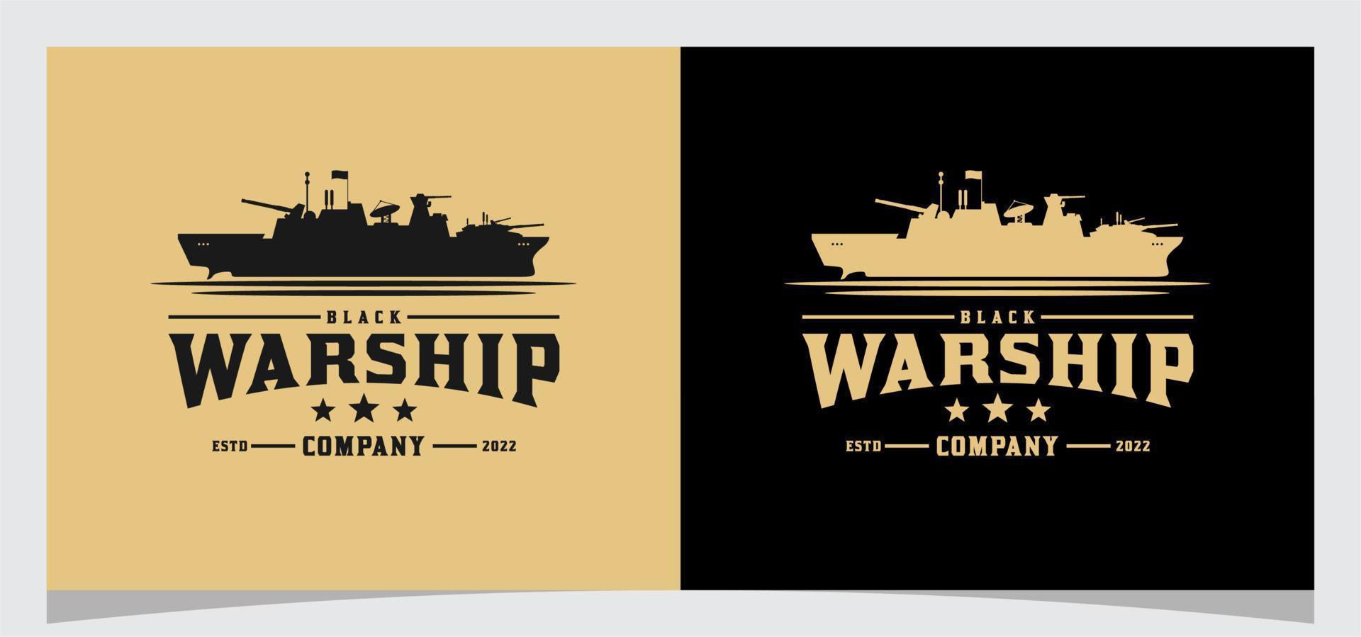 Warship Battle Ship on the sea ocean retro logo design vector