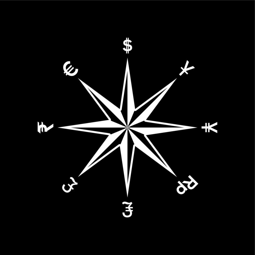 Currency And Compass Symbol For Business Logo Profit From All Directions Vector Design Inspiration