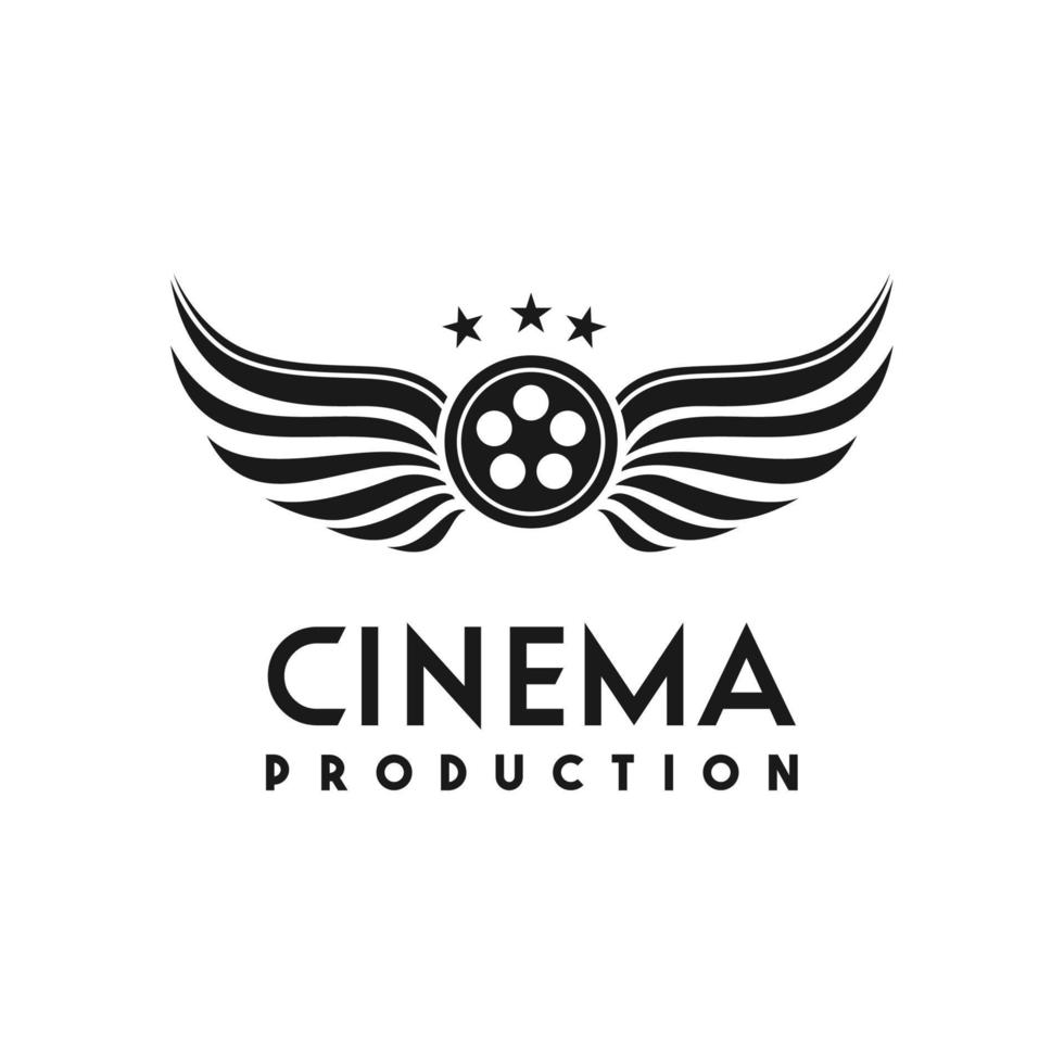 alas y rollos de película para el logotipo del estudio de cine, diseño de vectores de cine de producción cinematográfica