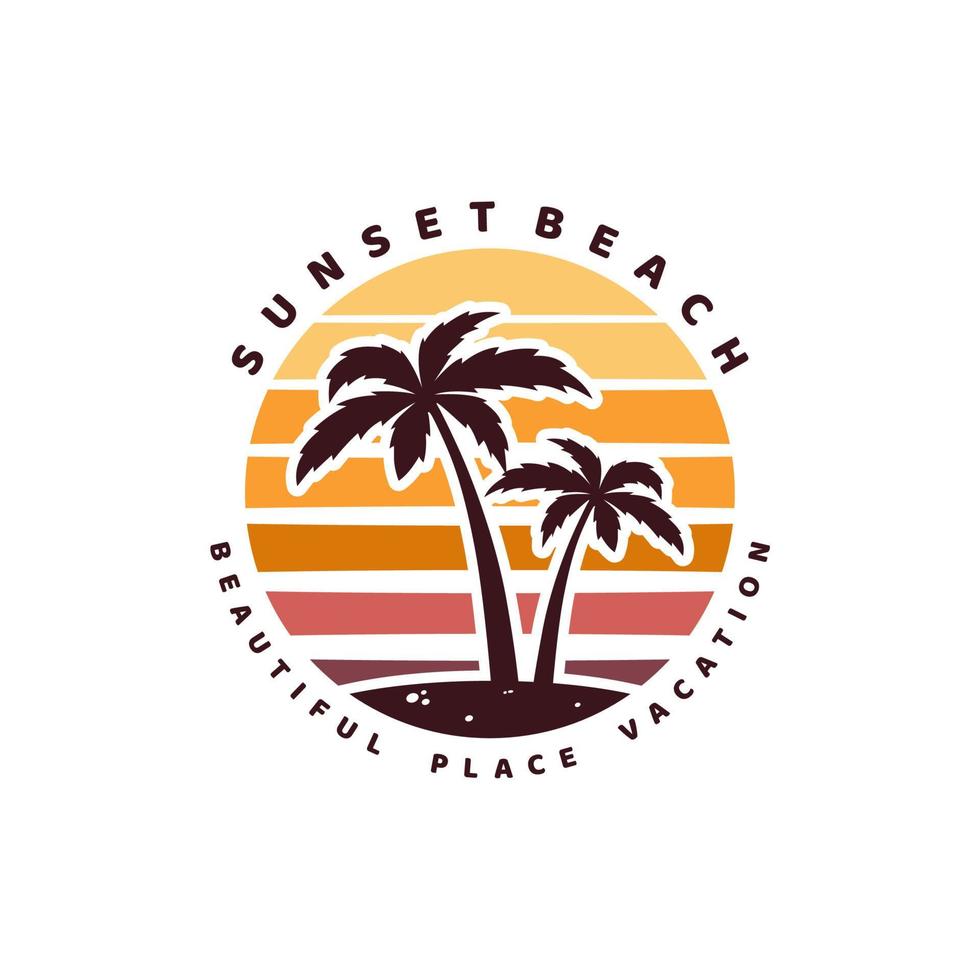 puesta de sol playa palmera vacaciones vacaciones diseño de logotipo vector