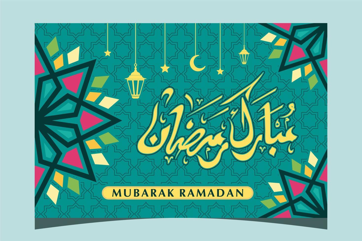 Arabic Islamic calligraphy Mubarak Ramadan Translation Blessed Ramadan,  Islamic Wallpaper and Banner Greeting Card Template vector