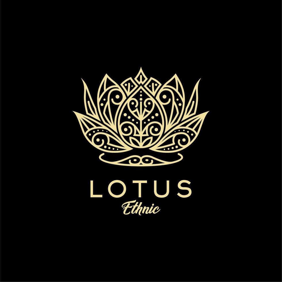 Golden Lotus Flower Logo With Asian Batik Ethnic Motif vector