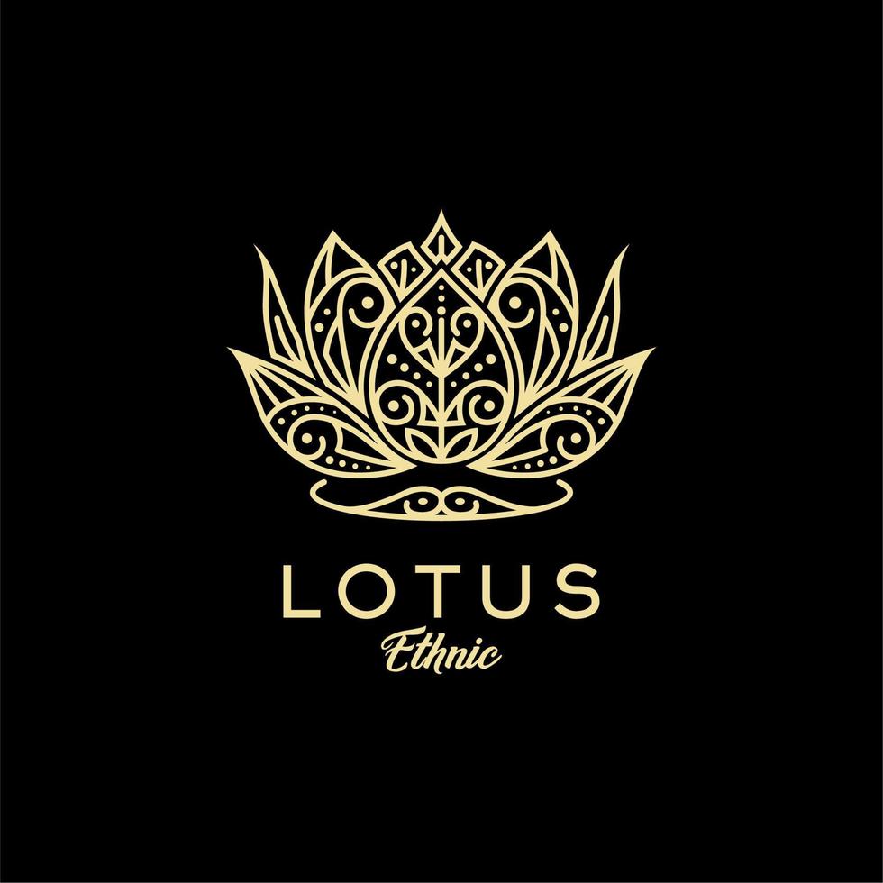 logotipo de flor de loto dorado con motivo étnico batik asiático vector