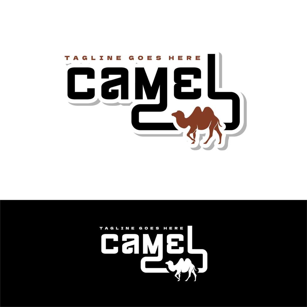 tipografía de camello con ilustración de vector de camello para la inspiración del diseño del logotipo de la etiqueta de la empresa