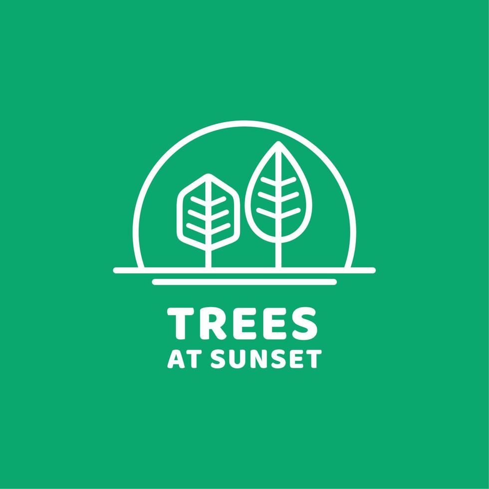 Simple Sunset Tree Logo Style Line Art Vector Design