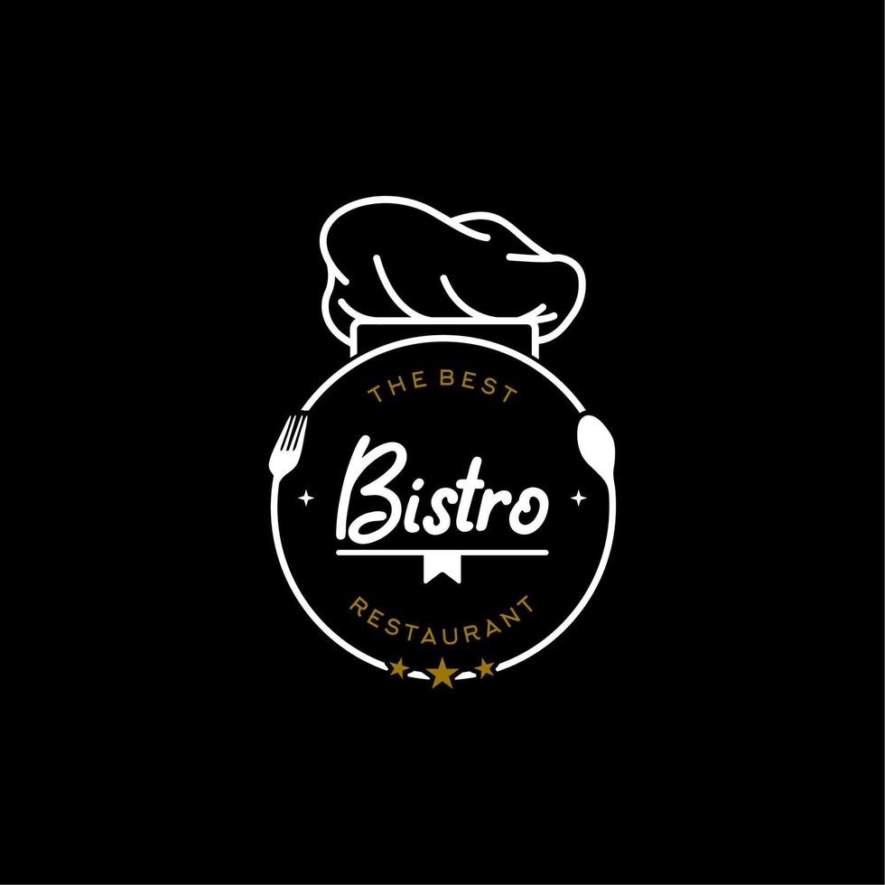 Vintage Retro Spoon Fork And Chef Hat for Restaurant Bar Bistro Label Logo design vector