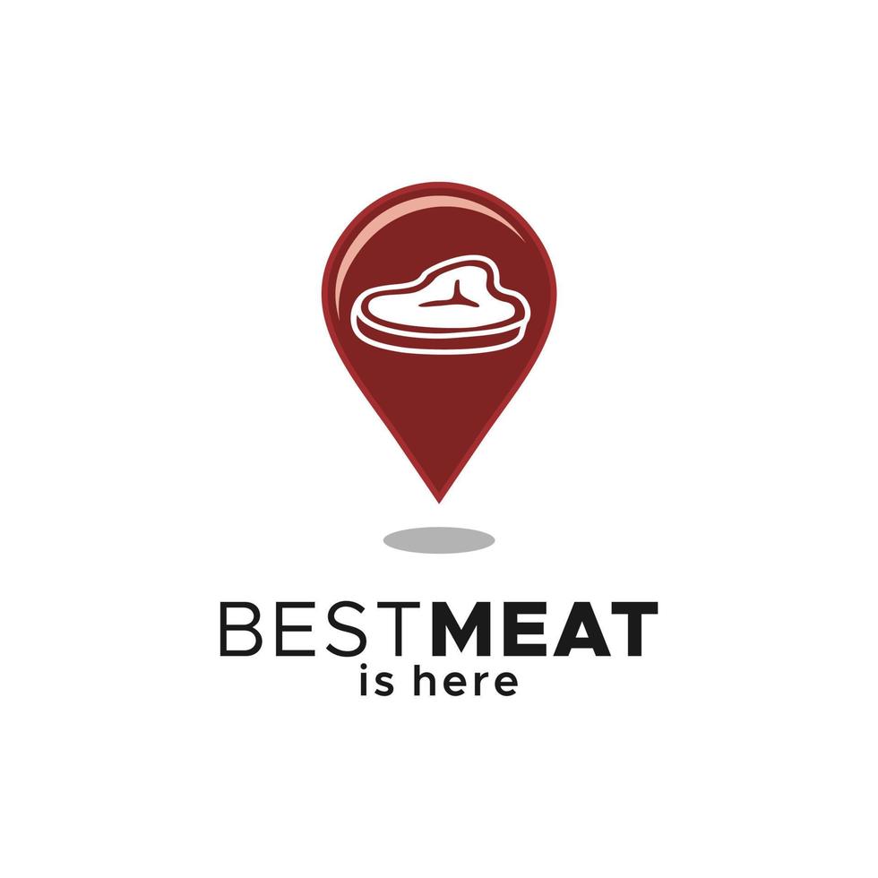 posición del pin gps de la carne, diseño del logotipo del vector del mapa de navegación de la tienda del mercado de la carnicería