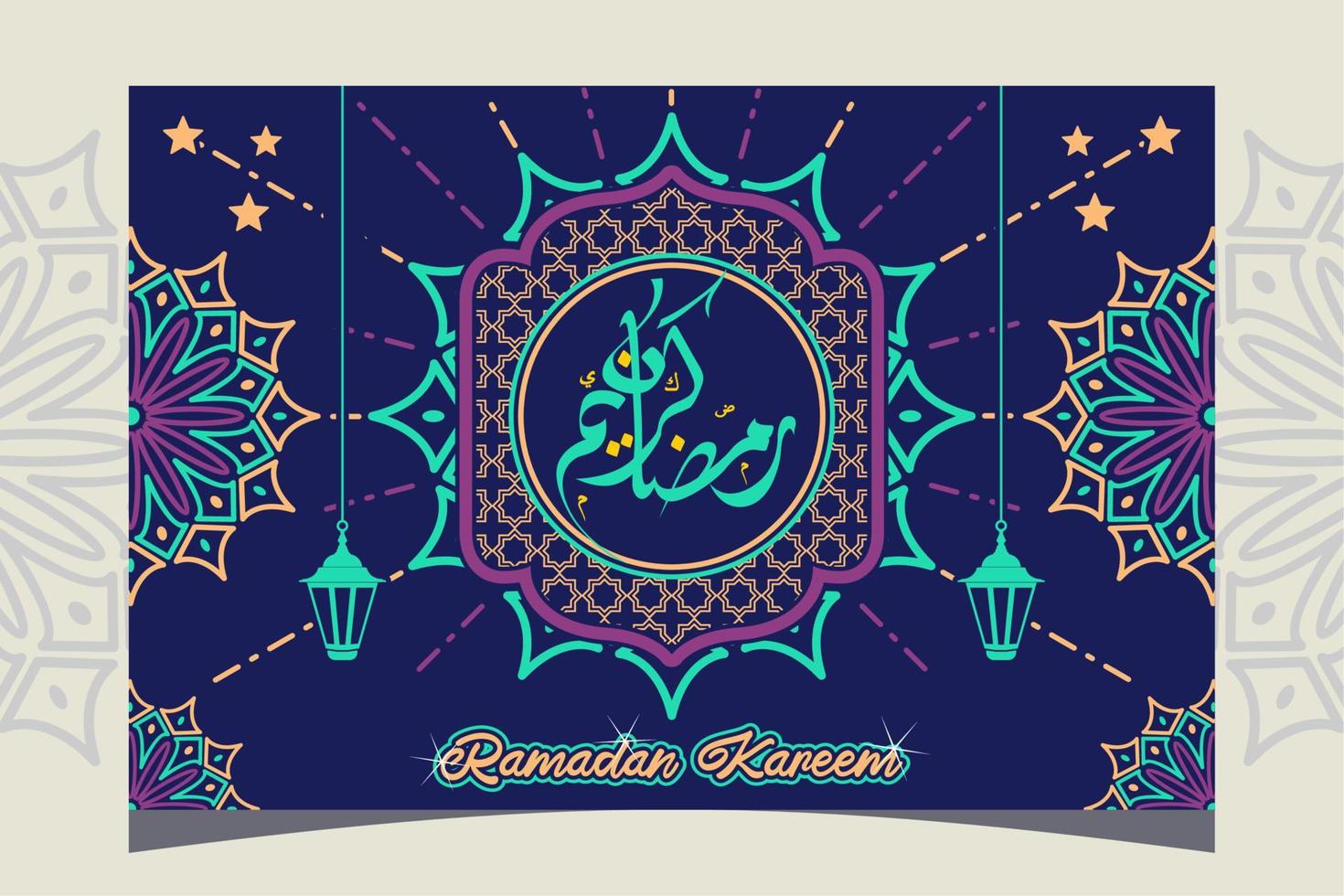Islamic Modern Wallpaper With Arabic Islamic Calligraphy Translated Ramadan Kareem text Generous Ramadan vector
