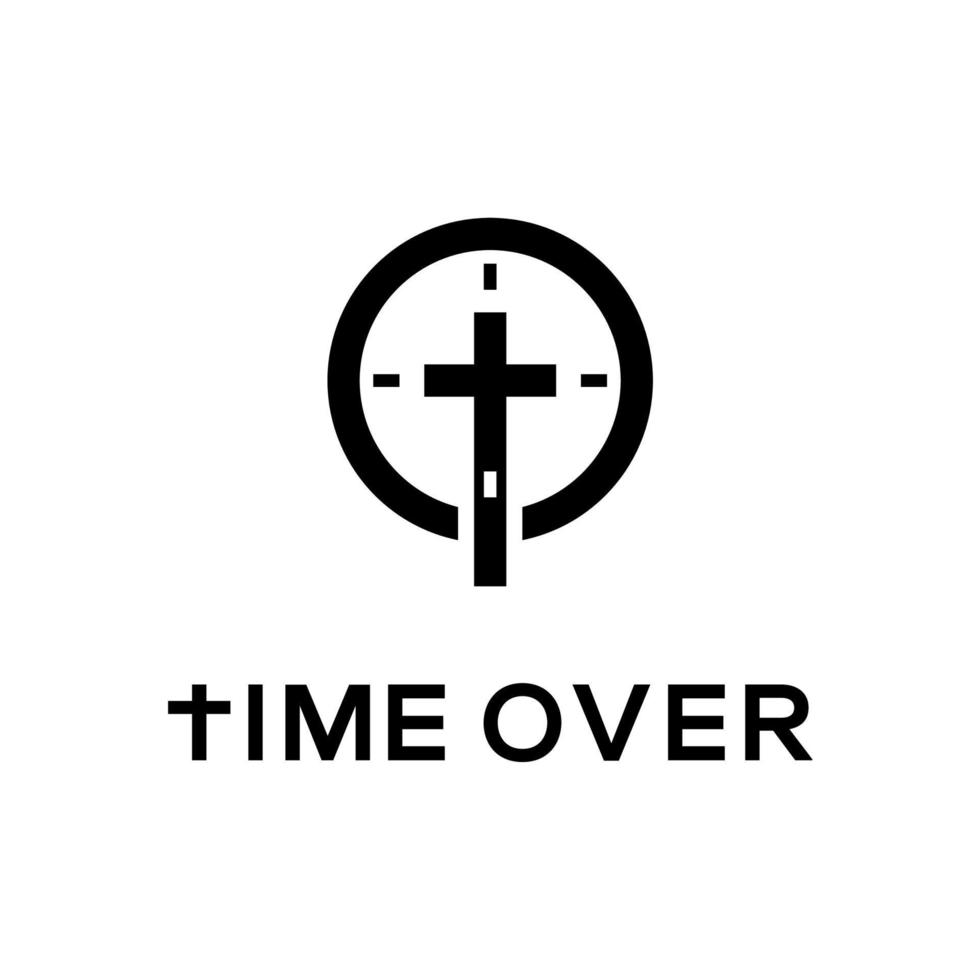 iniciales para el tiempo con la cruz cristiana católica y la inspiración del diseño del vector del icono del reloj