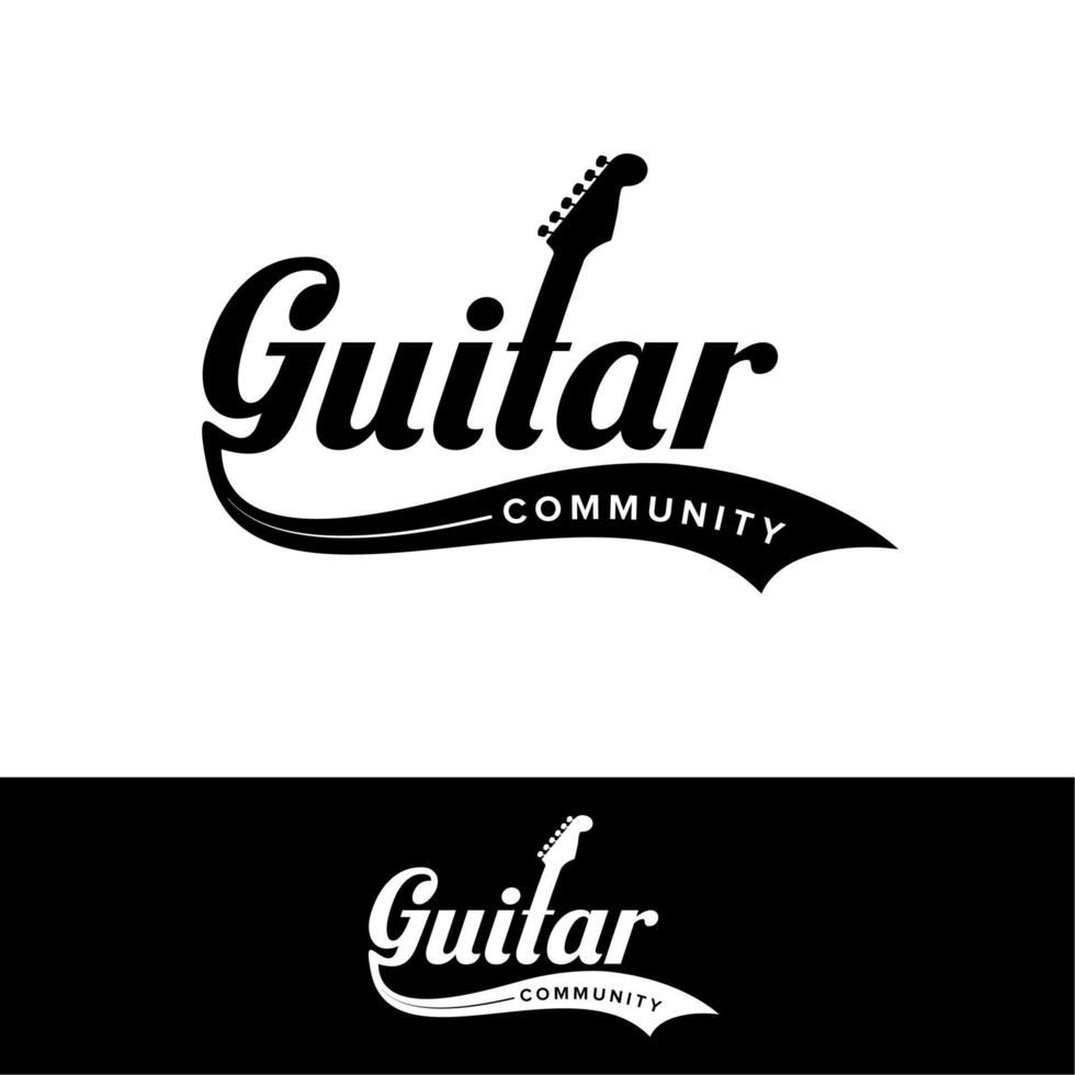 Simple Minimalist Guitar community Logo design vector