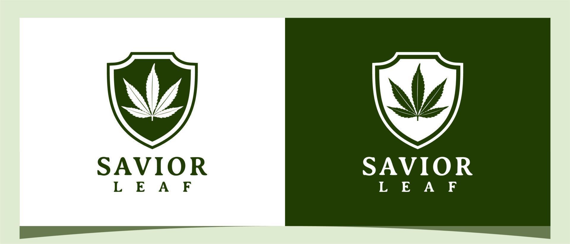 hoja de marihuana de cannabis con inspiración en el diseño del logotipo del escudo vector