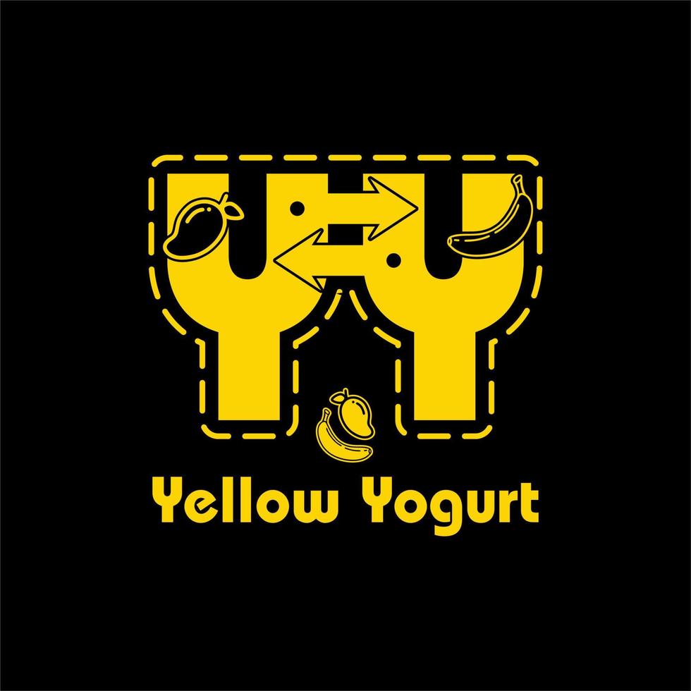 Initials YY With Mango And Banana Fruit Icon For Fruit Shop, Fruit Market Or Vegetarian Center Logo vector