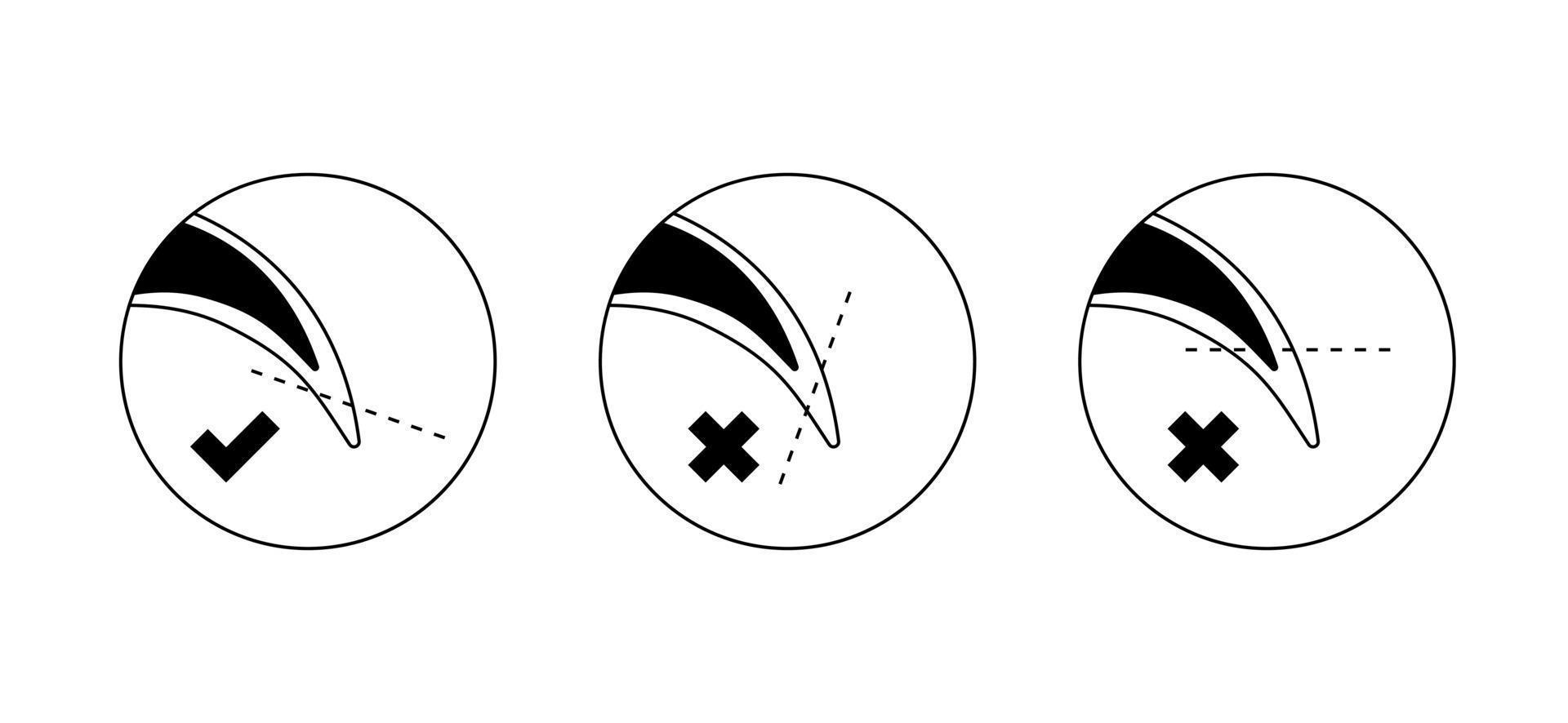 Dog nail trimming guide icons set. Pet claws cutting instruction with cut line vector