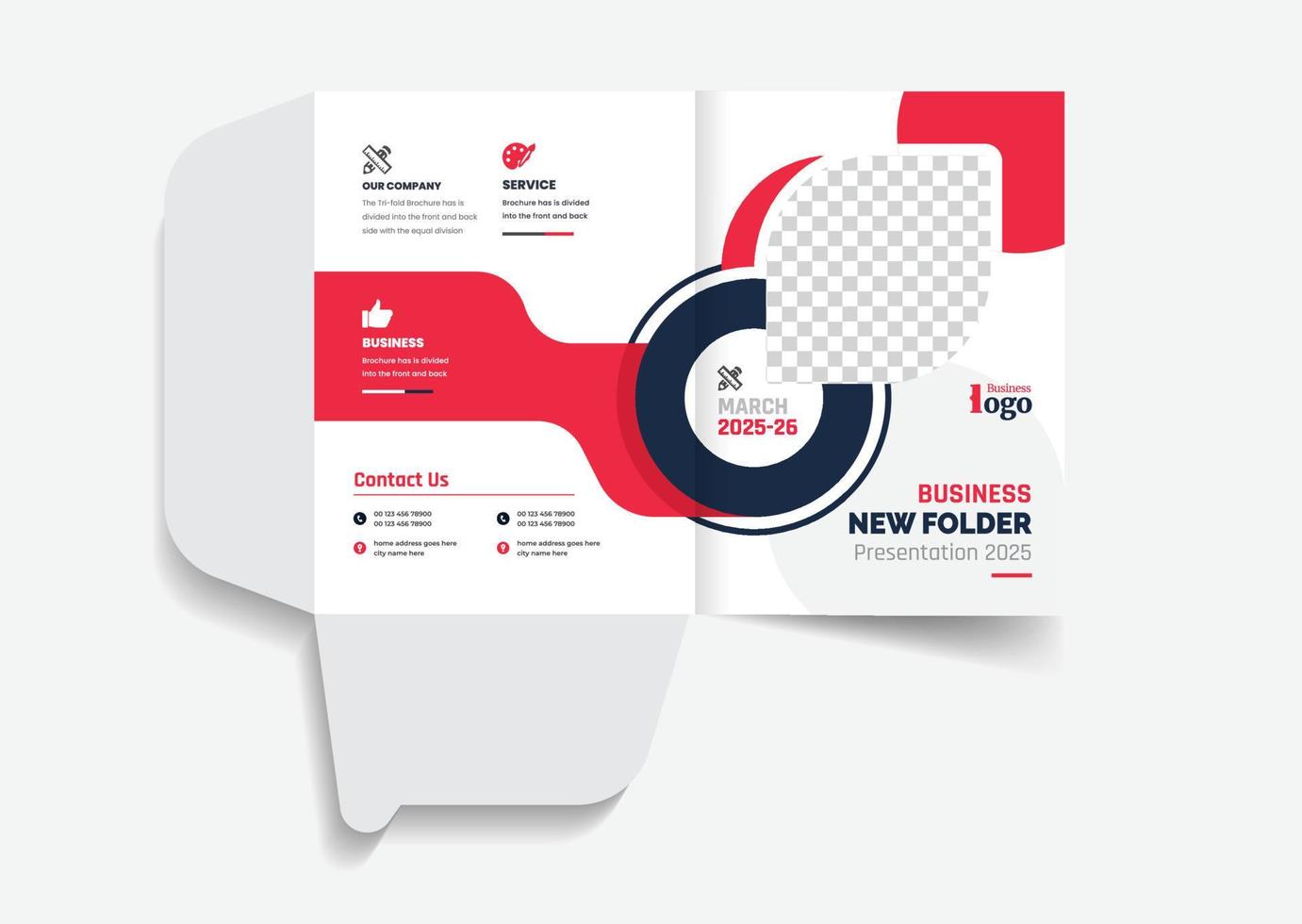 Business folder for files, design. The layout is for posting information about the company, photo, text. Modern geometric style. vector