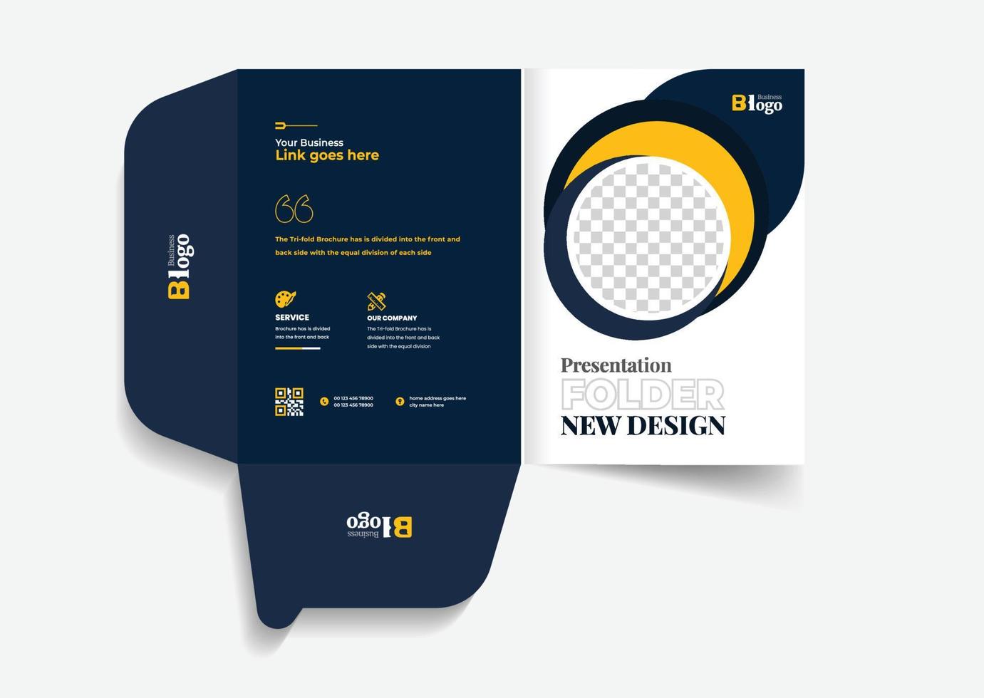 Business folder for files, design. The layout is for posting information about the company, photo, text. Modern geometric style. vector