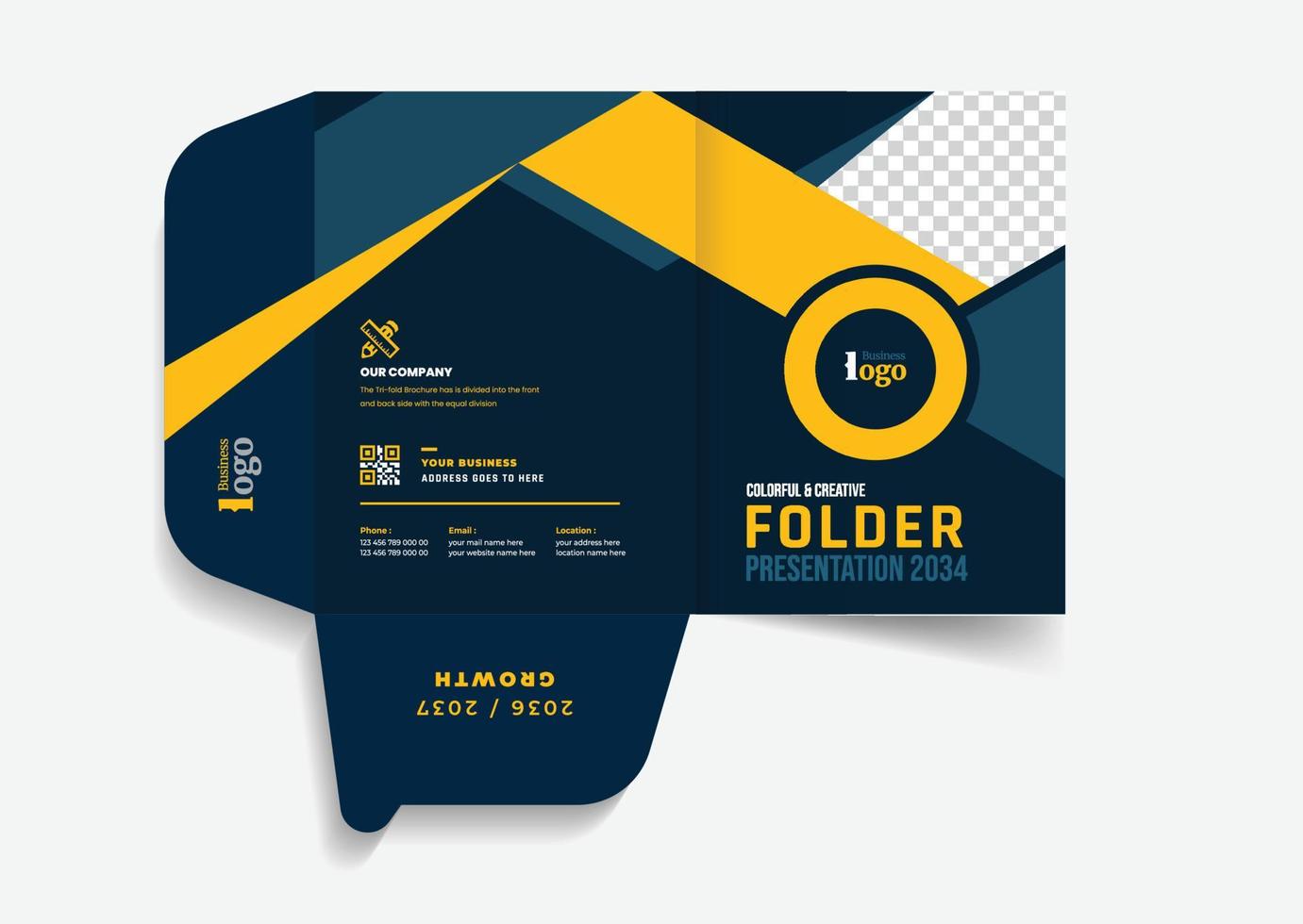 Business folder for files, design. The layout is for posting information about the company, photo, text. Modern geometric style. vector