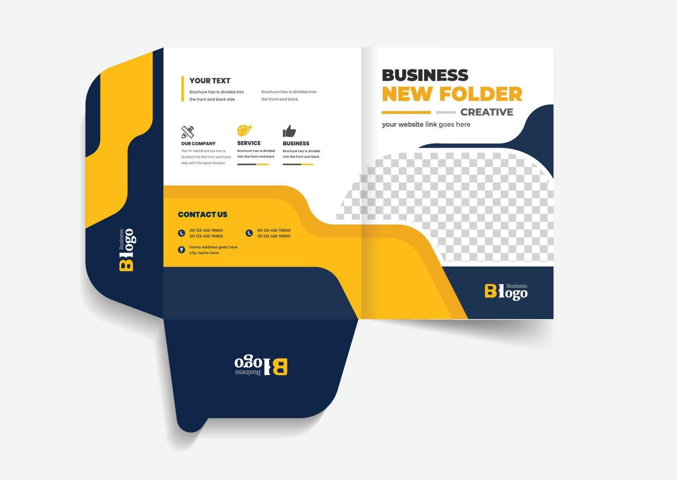 Business folder for files, design. The layout is for posting information about the company, photo, text. Modern geometric style. vector