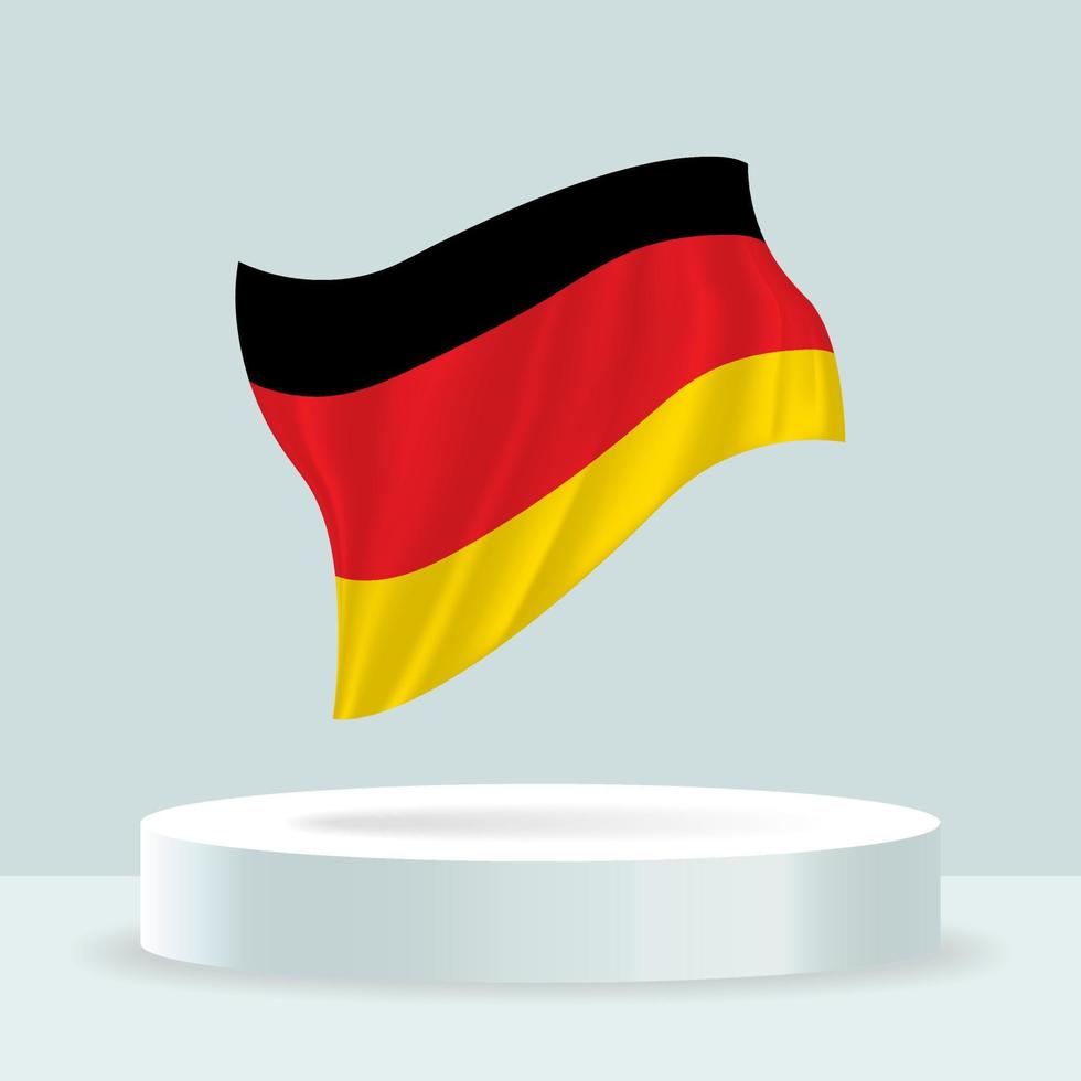 bandera de alemania Representación 3d de la bandera que se muestra en el stand. bandera ondeante en colores pastel modernos. dibujo de banderas, sombreado y color en capas separadas, ordenadamente en grupos para facilitar la edición. vector