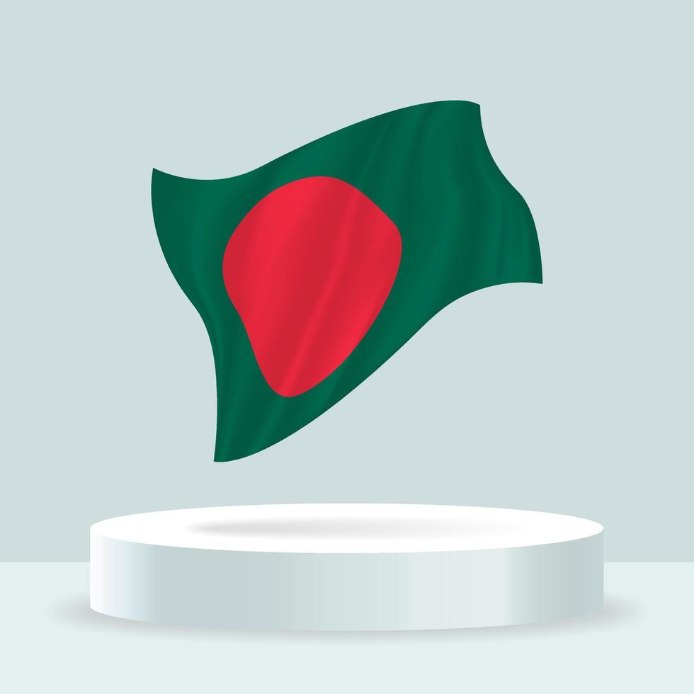 bandera de bangladesh Representación 3d de la bandera que se muestra en el stand. ondeando la bandera en colores pastel modernos. dibujo de banderas, sombreado y color en capas separadas, ordenadamente en grupos para facilitar la edición. vector