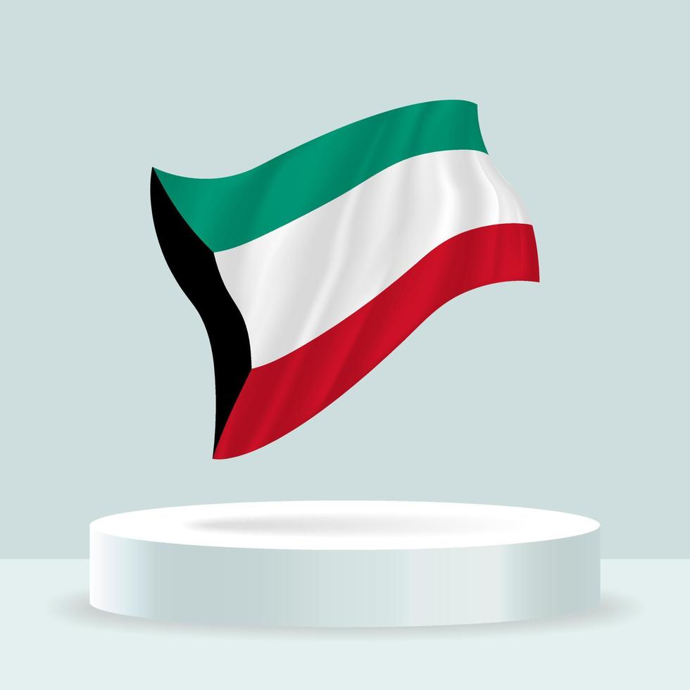 bandera de kuwait Representación 3D de la bandera que se muestra en el stand. bandera ondeante en colores pastel modernos. dibujo de banderas, sombreado y color en capas separadas, ordenadamente en grupos para facilitar la edición. vector