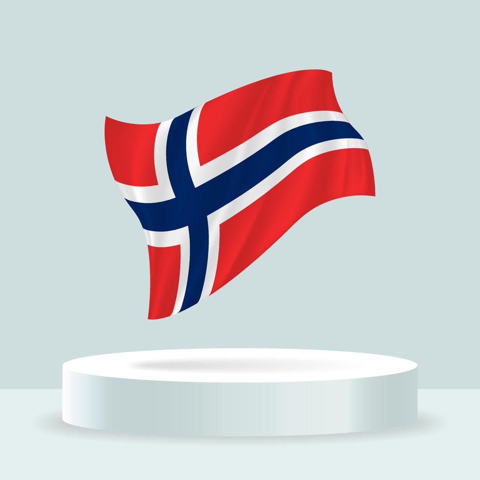 bandera de noruega Representación 3d de la bandera que se muestra en el stand. bandera ondeante en colores pastel modernos. dibujo de banderas, sombreado y color en capas separadas, ordenadamente en grupos para facilitar la edición. vector