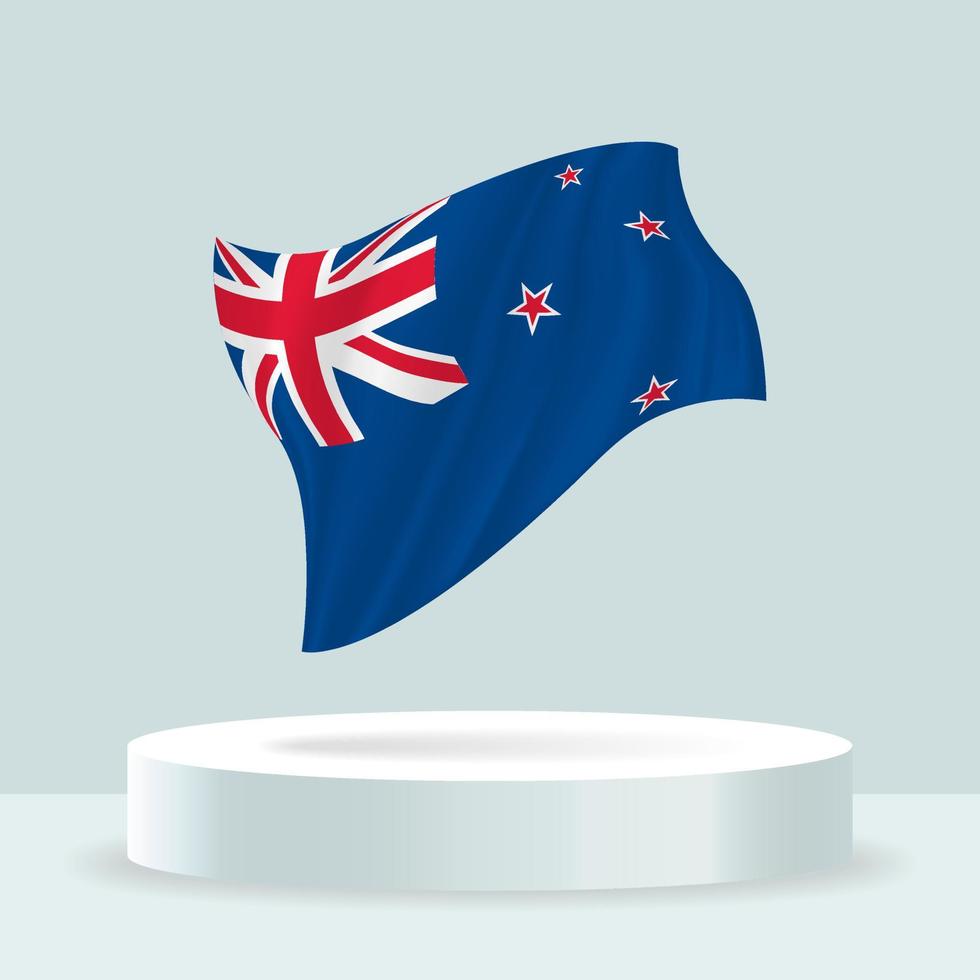 New Zealand flag. 3d rendering of the flag displayed on the stand. Waving flag in modern pastel colors. Flag drawing, shading and color on separate layers, neatly in groups for easy editing. vector