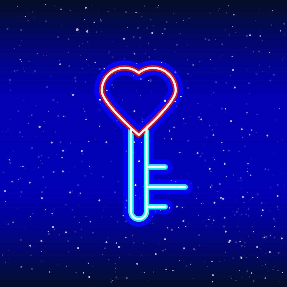 llave de corazón de neón. letrero de neón del planeta retroiluminado. signo de corazón de neón rojo retro. diseño romántico para feliz día de san valentín. anuncio de luz nocturna. industria de vectores. vector