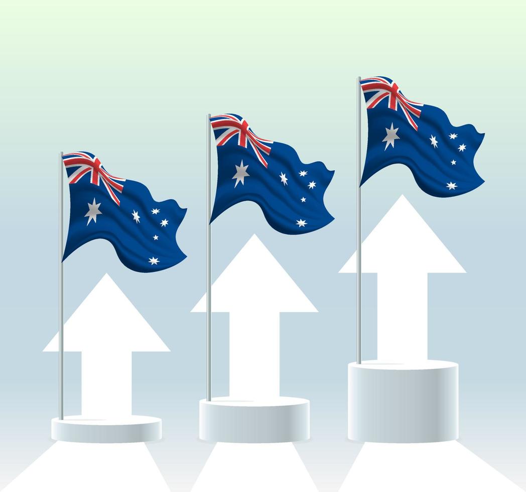 Australia flag. The value of the country is rising. Waving flagpole in modern pastel colors. Flag drawing, shading for easy editing. vector