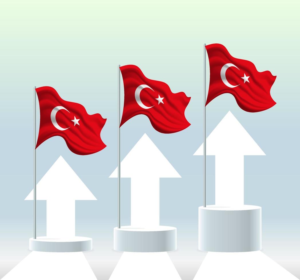 bandera de turquía el país está en una tendencia alcista. asta de bandera ondeante en colores pastel modernos. dibujo de bandera, sombreado para una fácil edición. diseño de plantilla de banner. vector