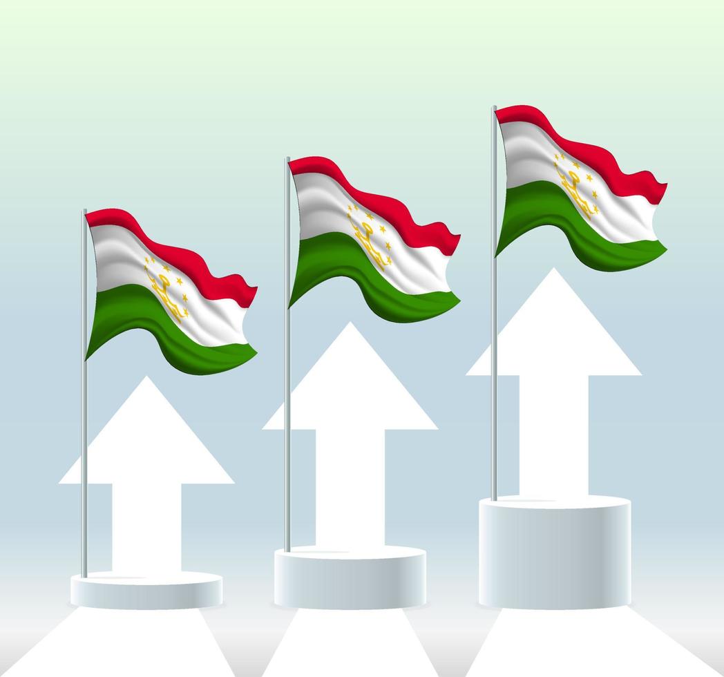 Tajikistan flag. The country is in an uptrend. Waving flagpole in modern pastel colors. Flag drawing, shading for easy editing. Banner template design. vector