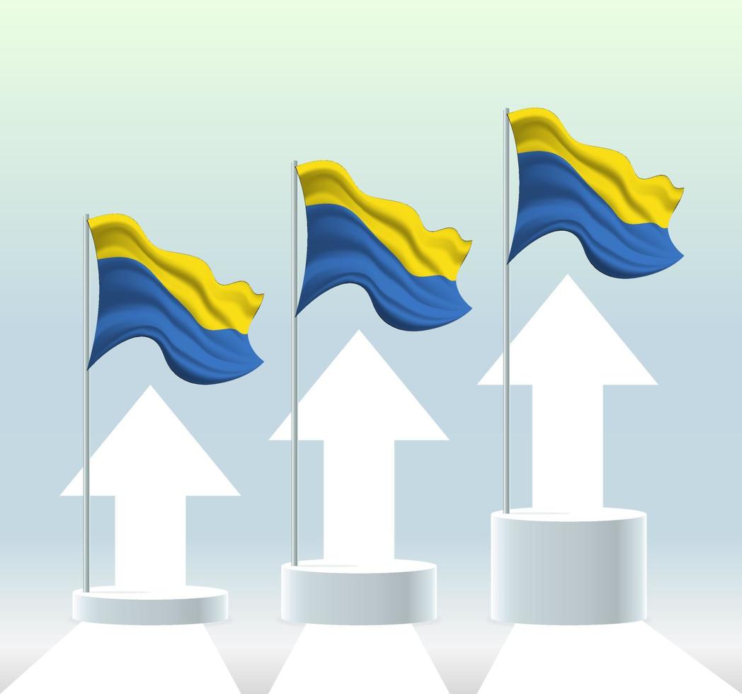 Ukraine flag. The country is in an uptrend. Waving flagpole in modern pastel colors. Flag drawing, shading for easy editing. Banner template design. vector