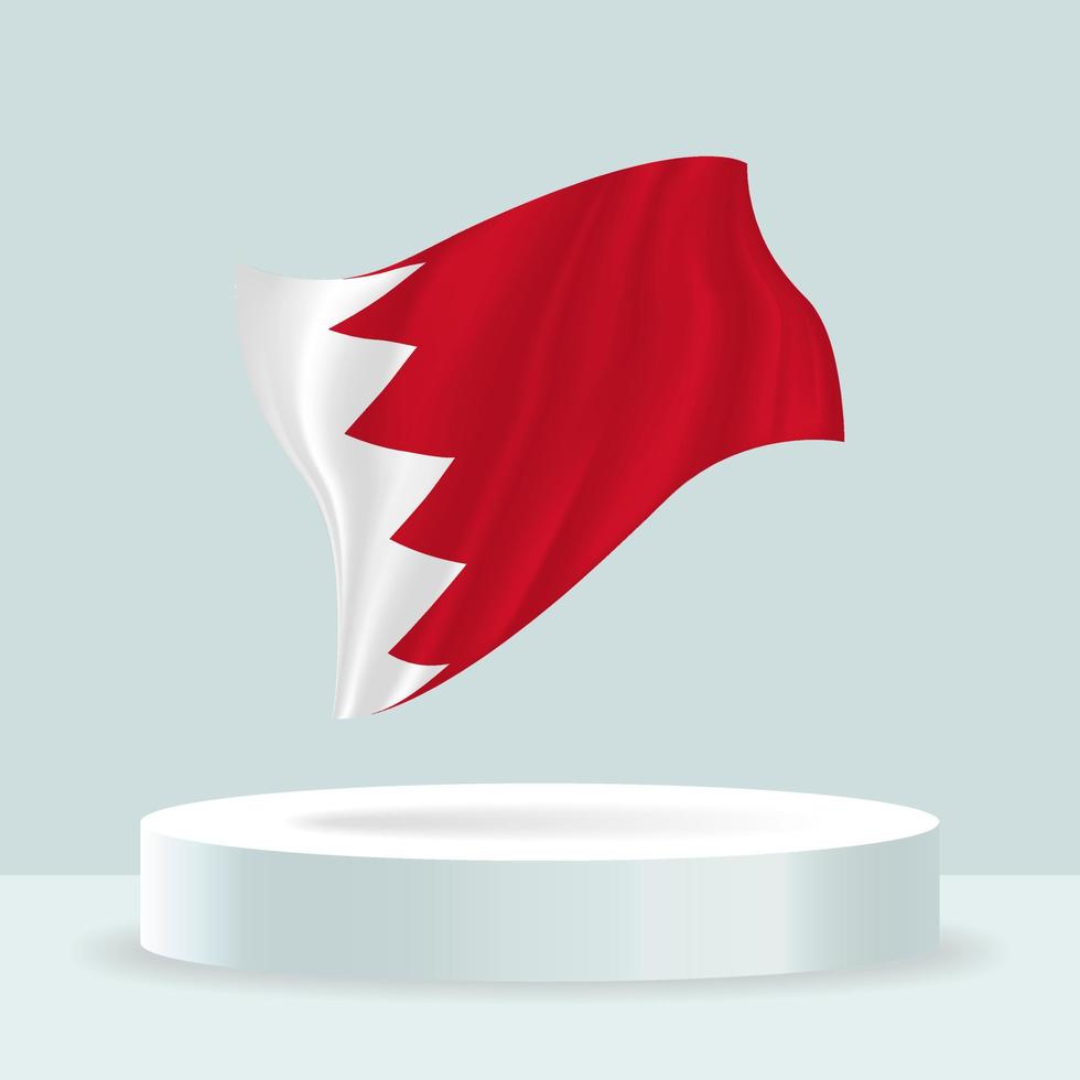 Bahrain flag. 3d rendering of the flag displayed on the stand. Waving flag in modern pastel colors. Flag drawing, shading and color on separate layers, neatly in groups for easy editing. vector