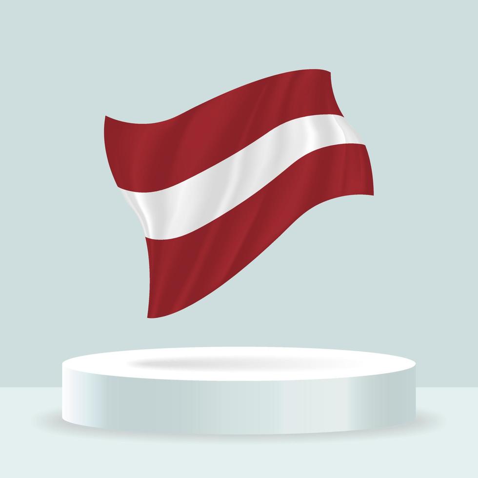 Latvia flag. 3d rendering of the flag displayed on the stand. Waving flag in modern pastel colors. Flag drawing, shading and color on separate layers, neatly in groups for easy editing. vector