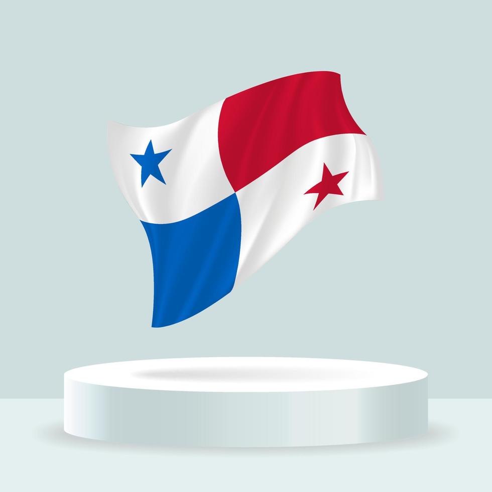 Panama flag. 3d rendering of the flag displayed on the stand. Waving flag in modern pastel colors. Flag drawing, shading and color on separate layers, neatly in groups for easy editing. vector