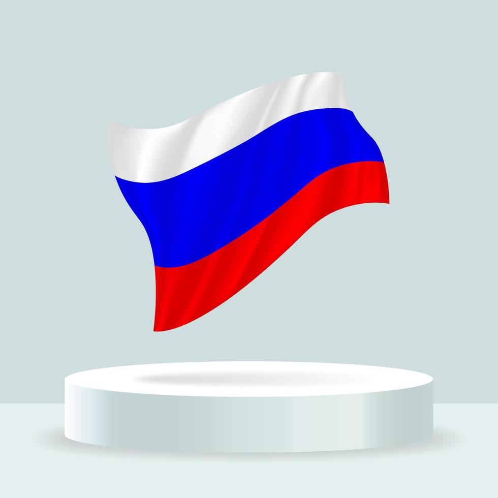 Russia flag. 3d rendering of the flag displayed on the stand. Waving flag in modern pastel colors. Flag drawing, shading and color on separate layers, neatly in groups for easy editing. vector