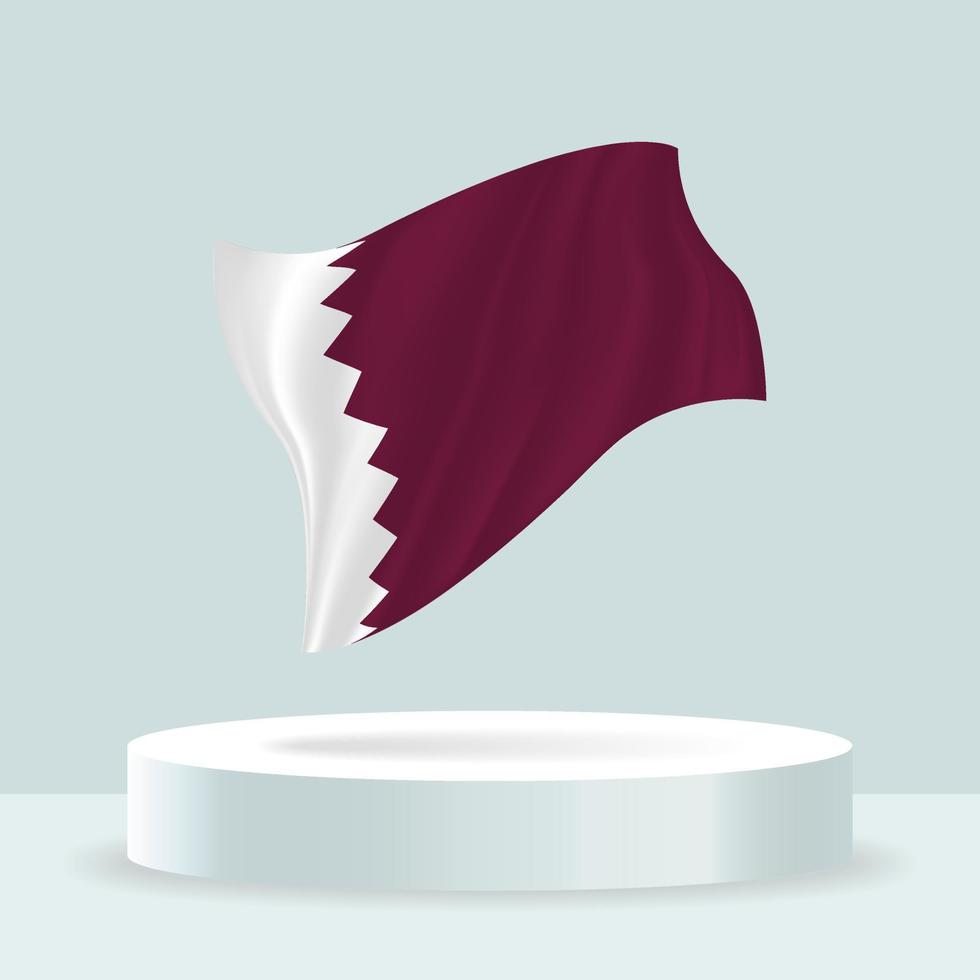 Qatar flag. 3d rendering of the flag displayed on the stand. Waving flag in modern pastel colors. Flag drawing, shading and color on separate layers, neatly in groups for easy editing. vector