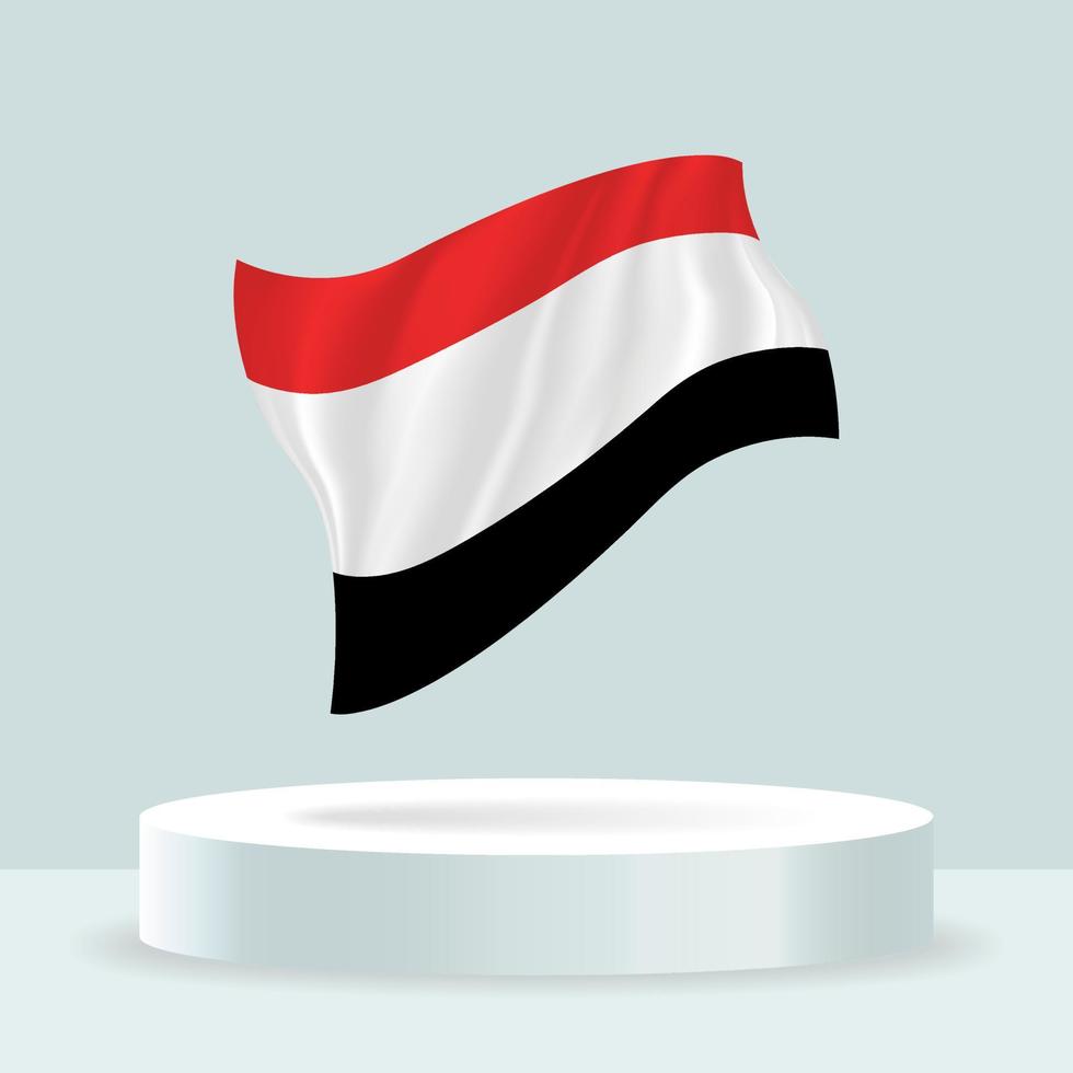 Yemen flag. 3d rendering of the flag displayed on the stand. Waving flag in modern pastel colors. Flag drawing, shading and color on separate layers, neatly in groups for easy editing. vector