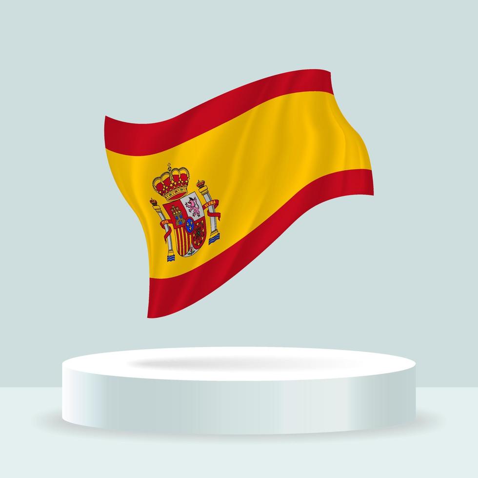 bandera de españa Representación 3d de la bandera que se muestra en el stand. bandera ondeante en colores pastel modernos. dibujo de banderas, sombreado y color en capas separadas, ordenadamente en grupos para facilitar la edición. vector