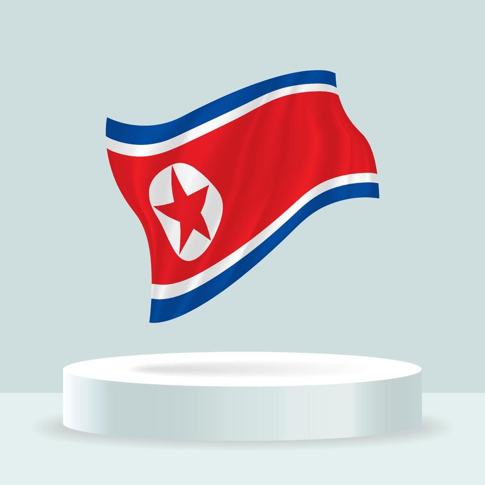 North Korea flag. 3d rendering of the flag displayed on the stand. Waving flag in modern pastel colors. Flag drawing, shading and color on separate layers, neatly in groups for easy editing. vector