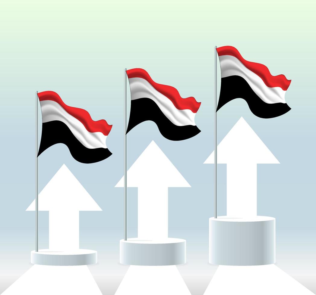 bandera de yemen el país está en una tendencia alcista. asta de bandera ondeante en colores pastel modernos. dibujo de bandera, sombreado para una fácil edición. diseño de plantilla de banner. vector